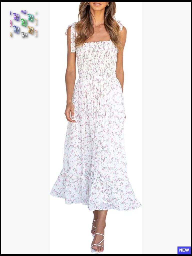 Boho Floral Maxi Dress Sleeveless Smocked A-Line Square Neck Summer Elegant